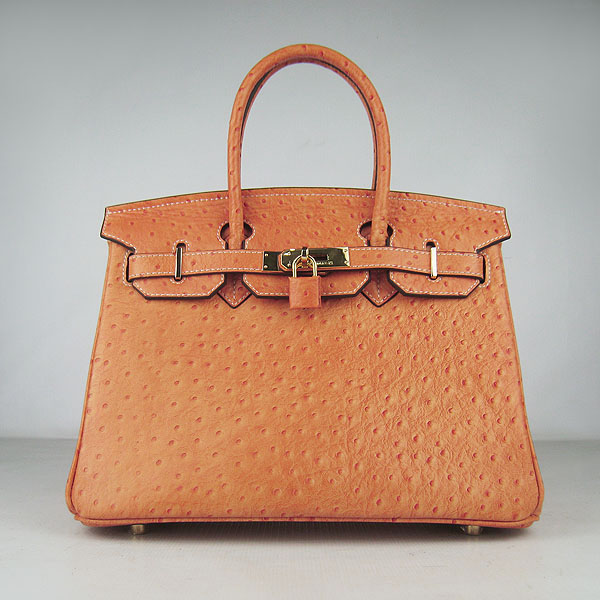 Replica Hermes Birkin 30CM Ostrich Veins Handbag Orange 6088 On Sale - Click Image to Close